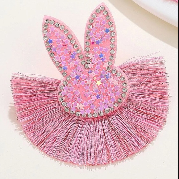 Pink Bunny and Fringe Earrings - Picture 4 of 7